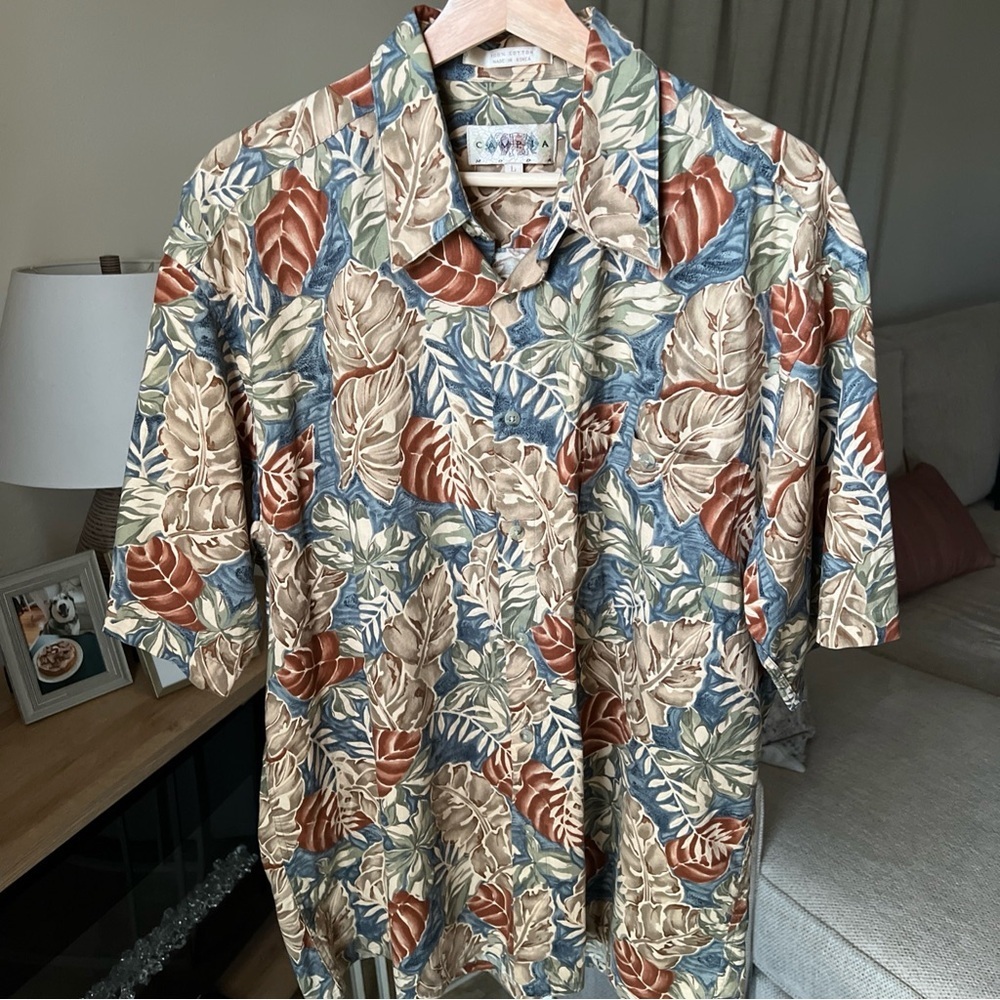 Campia Moda Hawaiian Shirt L Green Fuana S/S Aloha Lounge Size L